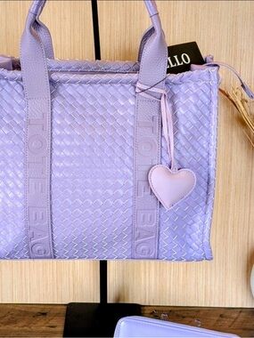 Lavender Woven Tote Bag with Heart Charm-Lavender